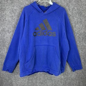 Adidas Big Logo Hooded Sweatshirt Royal Blue Pullover Heavy Warm Size 2XL